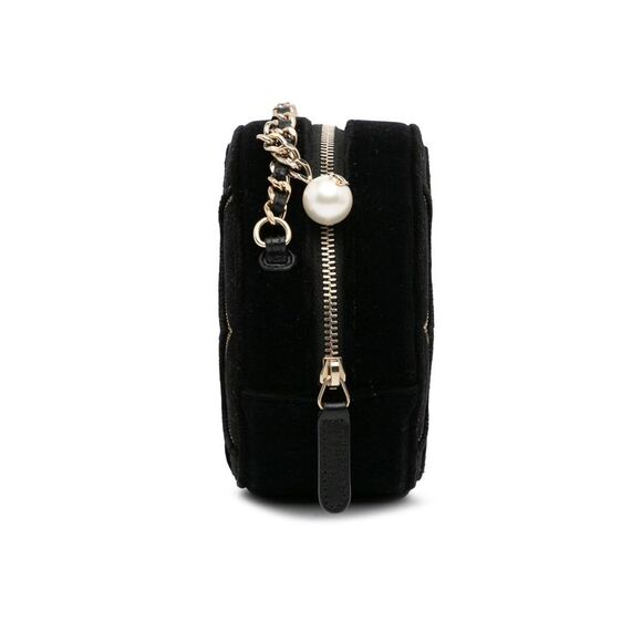 Pre Loved Chanel Round Velvet Chain Bag Sequin Embellished Women Black Crossbody - Picture 3 of 8